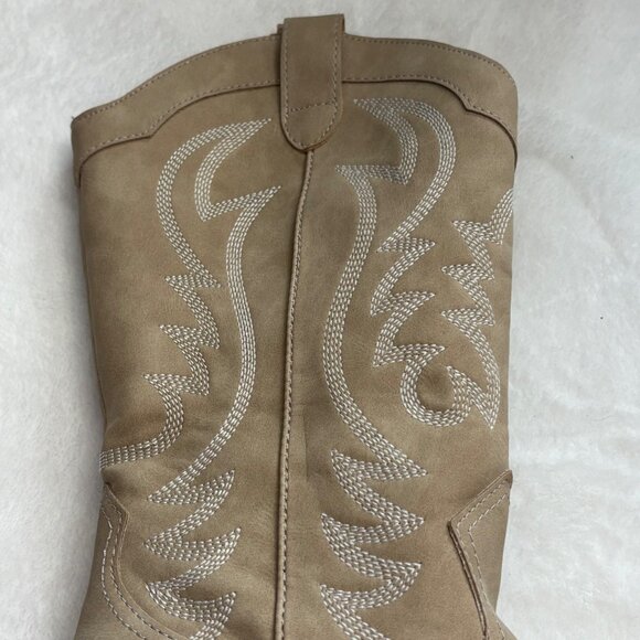Tan Western Cowboy Boots Indigo Rd. Embroidered Mid-Calf Stacked Heel Womens 7M - Picture 8 of 15